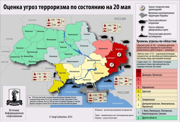 Оценка угроз на востоке и юге Украины на 20 мая. Инфографика / Гордон